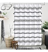 MitoVilla Black White Boho Shower Curtain Set, Abstract Farmhouse Tassel Shower Curtain Liner, Mo...