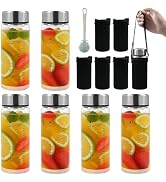 Rackickyer Borosilicate Glass Juice Water Bottles 6 Pack 16 OZ,Wide Mouth Glass Water Bottles wit...