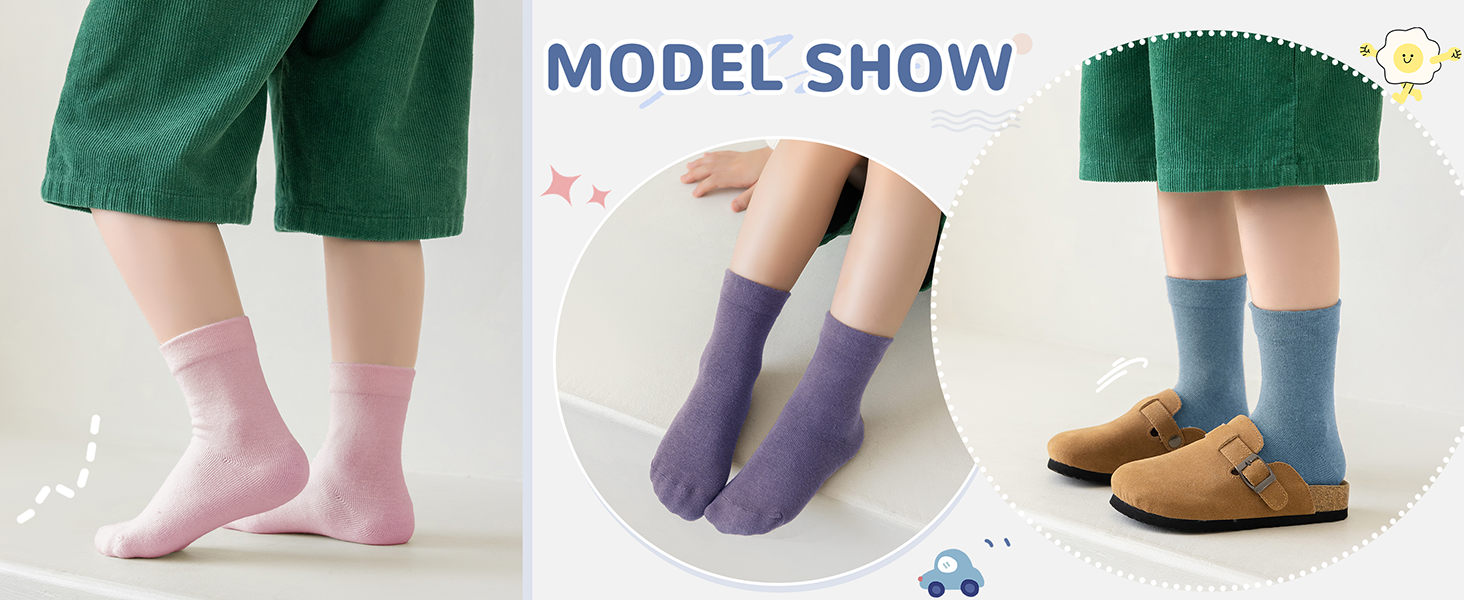 Kids Crew Cotton School Socks Youth Cute Casual Breathable Little Girls Boys Dress Socks 6 Pairs