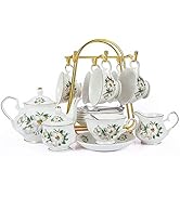 CHENP.HMC Porcelain Tea Set Tea Cup Set 22-Piece Porcelain Ceramic Coffee Tea Gift Sets Cups Sauc...