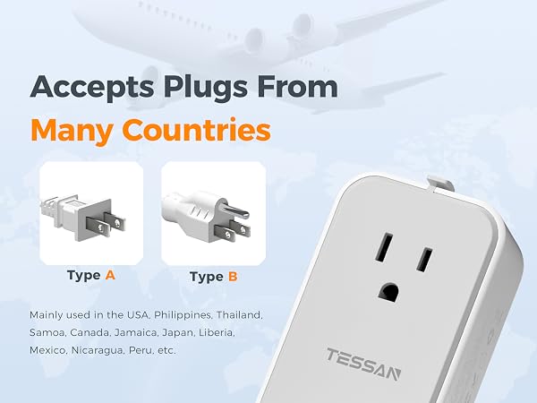 Universal Travel Plug Adapter: TESSAN power adapters for international travel covers over 150