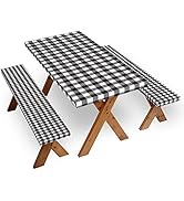 Outdoor Picnic Table Covers with Bench Covers Set - Waterproof/Elastic/Easy to Fitted for Camping...