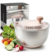 Salad Spinner Stainless Steel 5.3Qt | Lettuce Spinner BPA-Free with Stop Button, Drain Spout & Cr...