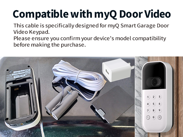 Power Cable and Adapter for myQ Smart Garage Door Video Keypad