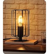 GOEBLESON Industrial Table Lamp, Dimmable Small Bedside Lamp, 2400K Warm White Bulb Included, Bla...