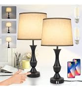 Touch Lamps for Bedrooms Set of 2, Farmhouse Table Lamp with USB C Charging Port, 3 Way Dimmable ...