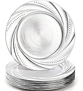 ZENFUN 12 Pack Silver Charger Plates, Plastic Plate Chargers for Dinner Plates, Flower Spiral Din...