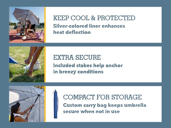 Keep Cool and Protected with silver-colored liner, Extra Secure with Stakes, Compact for Storage