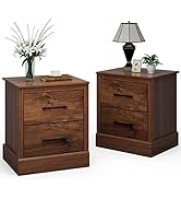 Giantex Farmhouse Nightstand Set of 2, Wood Bedside Table with 2 Storage Drawers, Compact Floor N...