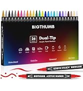 BIGTHUMB 26 Colors Acrylic Paint Pens, Dual Tip Acrylic Paint Markers with Brush Tip and Dot Tip,...