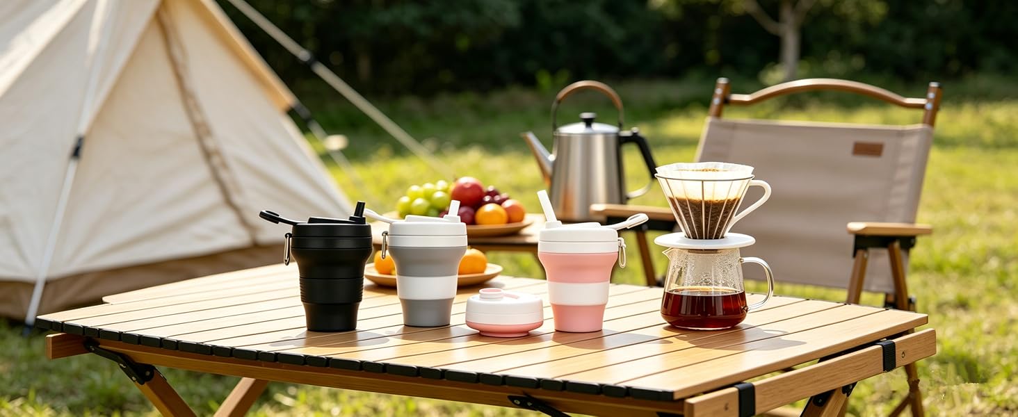 Silicone Coffee Cup with Straw Collapsible Cups for Traveling Lightweight Folding