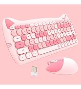 Cute Cat 2.4G USB Wireless Keyboard and Mouse Combo, Silent Keys, Candy Colors, Compatible with N...