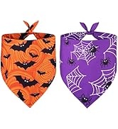 2 Pack Halloween Dog Bandanas - Happy Halloween Pet Bandanas Bat Spider, Purple Orange Cute Dog S...