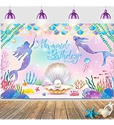 Mermaid Backdrop for Girls Birthday, Mermaid Birthday Decorations, Little Mermaid Party Decoratio...