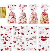 Aegero Valentines Cellophane Bags,Valentines Goodie Bags,Valentine Treat Bags,120pcs Valentines C...
