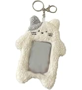Labriciyon 1Pc White Cartoon Plush Photocard Holder with Keychain Pendant Kawaii Cat Cute Card Sl...