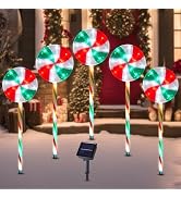 BRIGHTDECK Lollipop Solar Christmas Pathway Lights Outdoor, LED Christmas Decor with 8 Lighting M...
