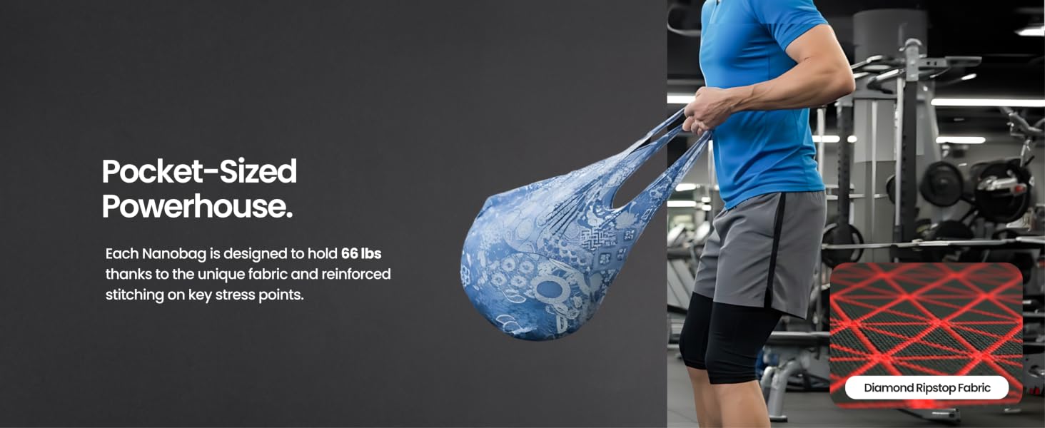 Pocket-sized packable bag with dense self-storing design, no folding skills required