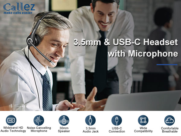 Callez Wired 3.5mm/Type-C Headset with Mic for Work