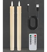 Gmnee 9.6" Rechargeable Flameless Taper Candles with Remote, Timer, Dimmer, Ivory LED CandleStick...
