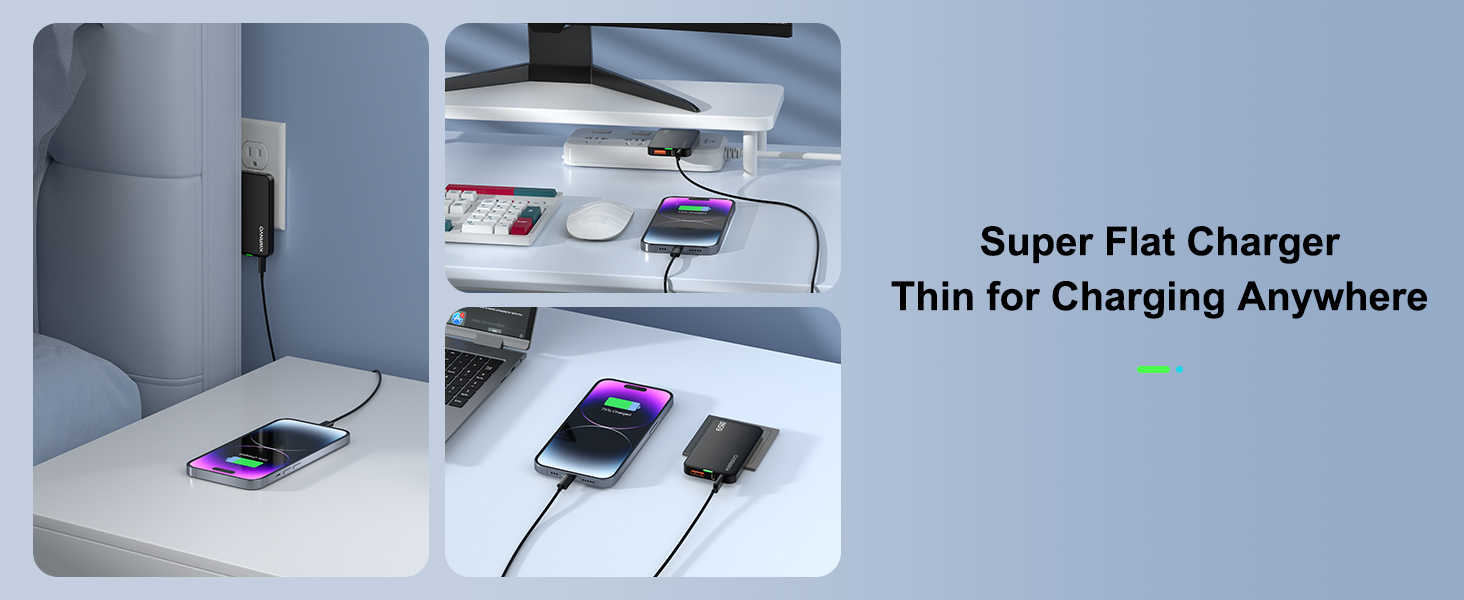 Flat USB charger, thin for anywhere