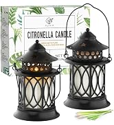 Citronella Candles Outdoor, 2 Pack Lemongrass Scented Soy Wax Candles with Metal Lantern Holder, ...