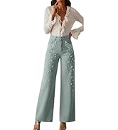 Inroserm Women's Summer Straight Leg Glitter Denim Jeans Casual Mid Rise Sparkly Pearl Pants with...