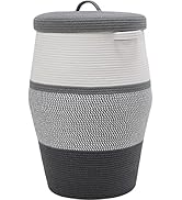 26" x 20" Tall Extra Large Storage Basket with Lid, Cotton Rope Storage Baskets, Woven Laundry Ha...