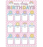 JarThenaAMCS Pastel Birthday Chart Poster Colorful Flower Rainbow Cloud Plaid Birthday Chart Cale...