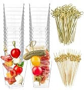 Zezzxu 50 Sets 5 oz Plastic Charcuterie Cups with Sticks, Square Appetizer Cups with Cocktail Pic...