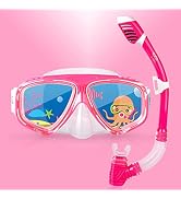 Kids Swim Mask, 180° Panoramic Child Diving Mask Anti-Fog Kids Swim Goggles with Nose Cover for S...