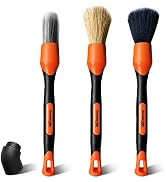 YeewayVeh 3pcs Car Detailing Brush Set, Boar Hair, Soft & Sharpened Bristles, Elbow Connection, O...