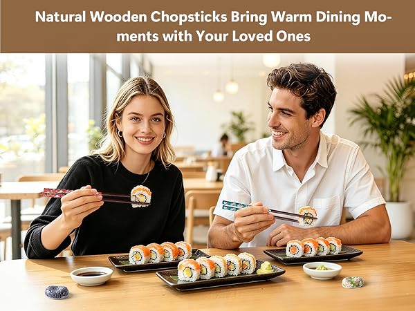 Reusable Wooden Chopsticks Set with Ceramic Chopstick Rests