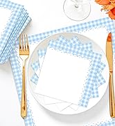 light blue gingham cocktail napkins paper dessert beverage napkins disposable checkered party napkin