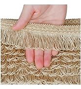 fenghuagwu 5 Yards Gold Lace Fringe Tassel Trim 1.8 Inch Wide Fibre Trim for Sewing Quilting Clot...