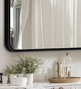 Black Metal Framed Bathroom Mirror,Vanity Mirror for Wall for Over Sink Rounded Rectangle,Large/S...