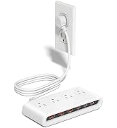 KWRNVO 10-in-1 Power Strip with USB C Ports, 35W USB, 4 AC & 6 USB Ports | 5FT Flat Plug Extensio...
