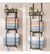 HapiRm Towel Rack Bathroom Storage - 3 Tier Over The Door & Wall Mounted Rolled Towel Racks Holde...