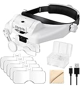 Headband Magnifier with LED Light 1X to 14X, SUNJOYCO Handsfree Head Mount Magnifying Glass Visor...