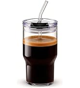 BLUEPOLAR 470ml/16oz Ribbed Glass Tumbler with Straw and Lid, BPA-Free Reusable Iced Coffee Cups ...