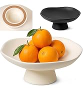 EDELHAUS Modern Concrete Fruit Bowl for Kitchen Counter – Cream White Decorative Pedestal Bowl, 1...