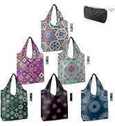 BeeGreen Boho Gifts for Women Geometric Reusable Grocery Bags Mandala Shopping Bags Bulk 6 Pack 5...