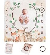KooKooBaby Monthly Baby Milestone Blanket,47"x47" Premium Fleece Baby Monthly Milestone Blanket f...