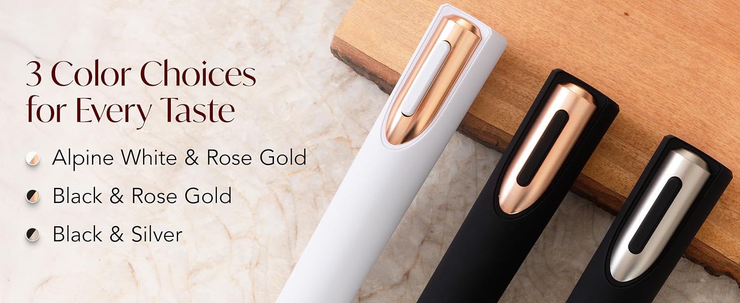 Electric wine opener set in three elegant colors to match kitchen decor countertop or dining table