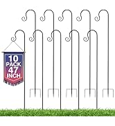 Awelov Shepherds Hooks for Outdoor 47” 10 Pack Adjustable Height Bird Feeder Pole with 3 Prongs B...