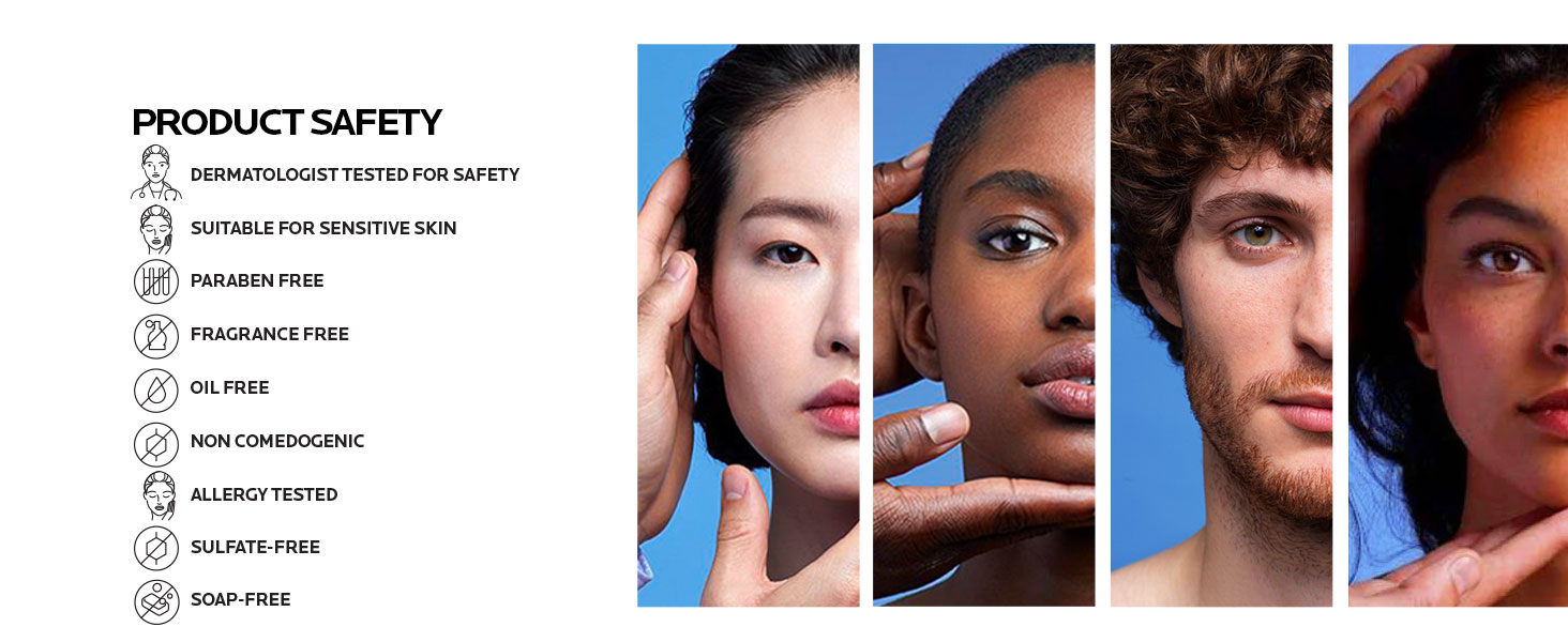 Dermatologist tested for safety, sensitive skin safe, Free from parabens, oil, & fragrance