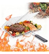 GUMLCOOD Grill Basket for Veggies, Fish Grill Basket, Folding Portable Stainless Steel BBQ Grilli...