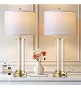 QiMH Lamps for Bedrooms Set of 2, Touch Control Table Lamps with USB A+C Ports, 3-Way Dimmable Be...