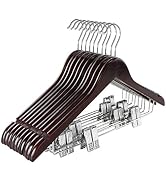 TOPIA HANGER Wooden Suit Hangers with Adjustable Metal Clips (10 Pack), Solid Wood Clothes Hanger...