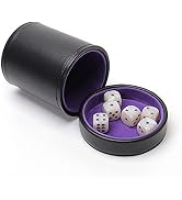 Luck Lab Leather Dice Cup with Lid Including 6 Matching White Pearl and Purple Dice - Purple Velv...